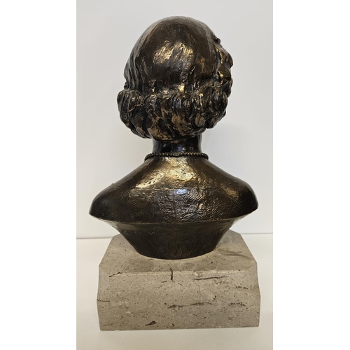 64 - Bronze Bust of Queen Elizabeth II  1952 - 1977 EIIR Silver Jubilee mounted on grey marble base signe... 