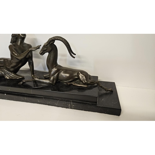 65 - After Pierre Lefraguarys (1892-1962) Art Deco Style Bronze entitled 'Seduction'. L 48cm x H 18cm x D... 