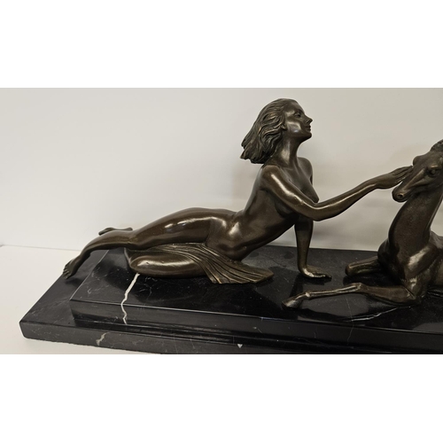 65 - After Pierre Lefraguarys (1892-1962) Art Deco Style Bronze entitled 'Seduction'. L 48cm x H 18cm x D... 