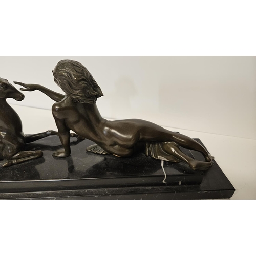 65 - After Pierre Lefraguarys (1892-1962) Art Deco Style Bronze entitled 'Seduction'. L 48cm x H 18cm x D... 