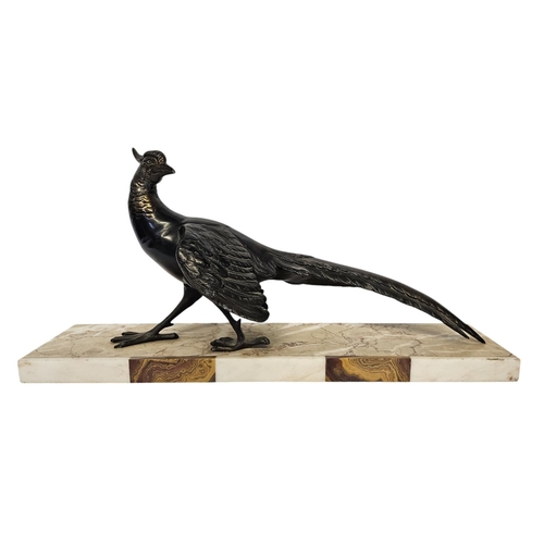 66 - After Salvatore Melani (1902-1934) Art Deco Bronze of a Pheasant mounted on marble base. L 55.5cm x ... 