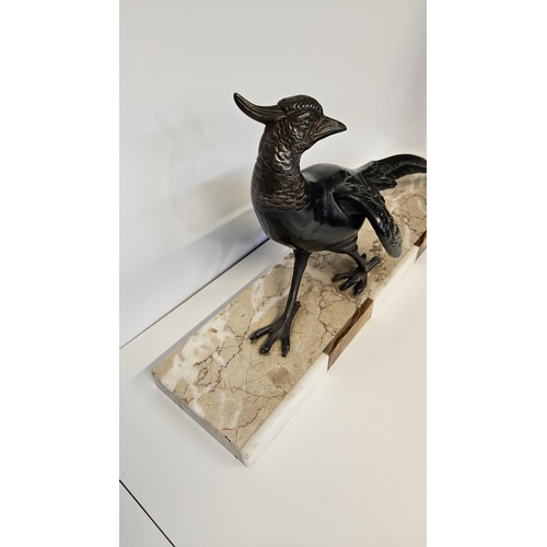 66 - After Salvatore Melani (1902-1934) Art Deco Bronze of a Pheasant mounted on marble base. L 55.5cm x ... 