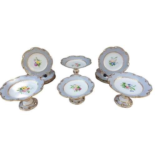 28 - Samuel Alcock & Co. porcelain botanical part dessert service comprising of 4 Comports and 10 Plates.