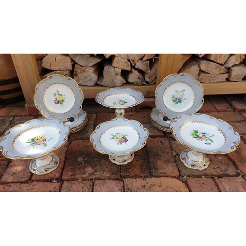 28 - Samuel Alcock & Co. porcelain botanical part dessert service comprising of 4 Comports and 10 Plates.