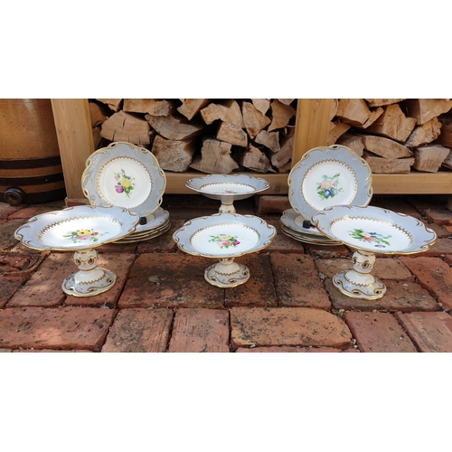 28 - Samuel Alcock & Co. porcelain botanical part dessert service comprising of 4 Comports and 10 Plates.