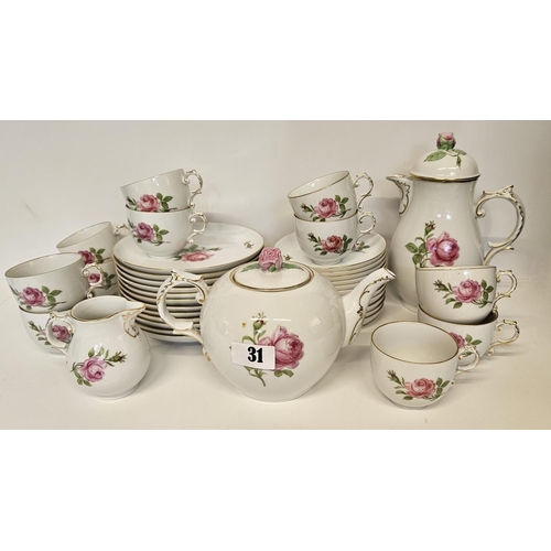 31 - Furstenberg of Germany Rose decorated Tea set and Coffee set to comprise of Coffee Pot, Teapot, Crea... 