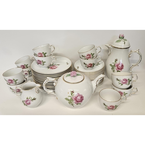 31 - Furstenberg of Germany Rose decorated Tea set and Coffee set to comprise of Coffee Pot, Teapot, Crea... 