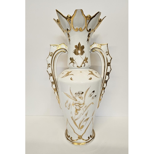 33 - Pair of 19thC Fine French Paris vases painted with courting regency couples, Heavily gilded with fla... 