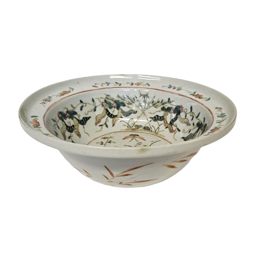 50 - Late 18thC / Early 19thC Chinese Qing Dynasty Celadon bowl decorated with enamelled insects, flowers... 