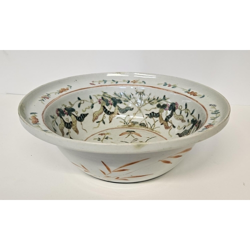 50 - Late 18thC / Early 19thC Chinese Qing Dynasty Celadon bowl decorated with enamelled insects, flowers... 