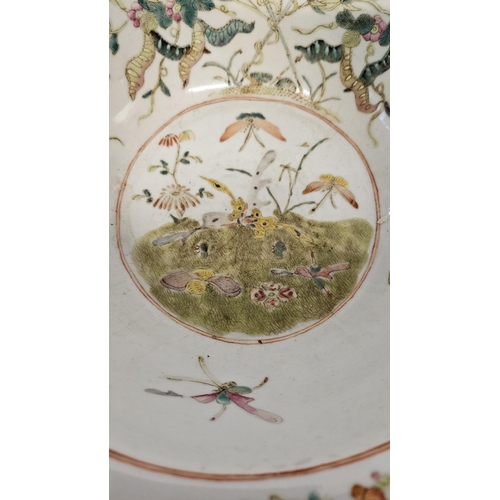 50 - Late 18thC / Early 19thC Chinese Qing Dynasty Celadon bowl decorated with enamelled insects, flowers... 