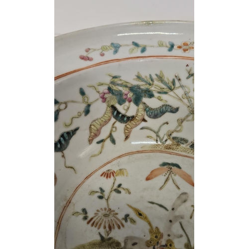 50 - Late 18thC / Early 19thC Chinese Qing Dynasty Celadon bowl decorated with enamelled insects, flowers... 