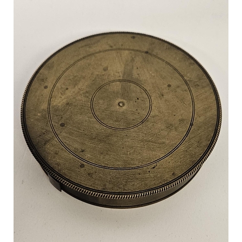 69 - Late 18thC Equinoctial sundial clock in turned and engraved brass. 76mm in Diameter