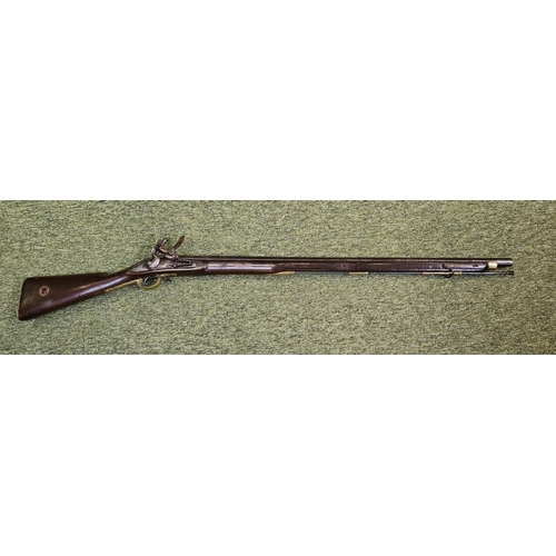 100 - Early 19thC Flintlock muzzle load musket rifle, long barrelled, crown over GR cypher to lock plate m... 