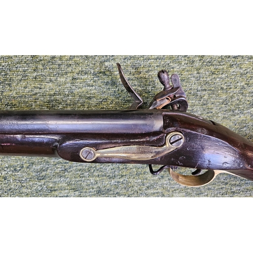 100 - Early 19thC Flintlock muzzle load musket rifle, long barrelled, crown over GR cypher to lock plate m... 