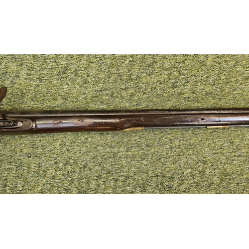 100 - Early 19thC Flintlock muzzle load musket rifle, long barrelled, crown over GR cypher to lock plate m... 