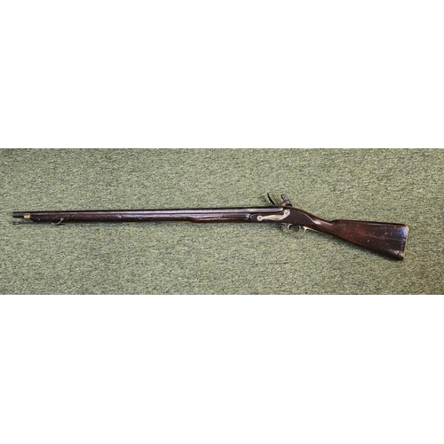 100 - Early 19thC Flintlock muzzle load musket rifle, long barrelled, crown over GR cypher to lock plate m... 