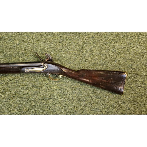 100 - Early 19thC Flintlock muzzle load musket rifle, long barrelled, crown over GR cypher to lock plate m... 