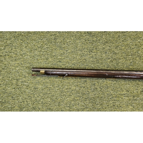 100 - Early 19thC Flintlock muzzle load musket rifle, long barrelled, crown over GR cypher to lock plate m... 