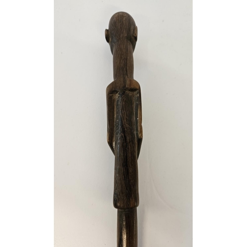 53 - 2 South African Hardwood walking canes the handle carved with a mans head and torso (L 89cm) and sim... 