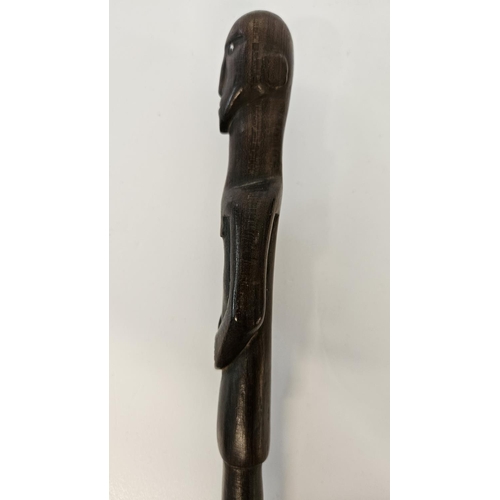 53 - 2 South African Hardwood walking canes the handle carved with a mans head and torso (L 89cm) and sim... 