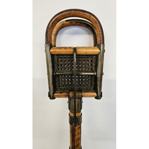 71 - French Patent Vintage Shooting Stick, with rattan folding seat, brass mounts marked 'BRI S.G.D.G.', ... 