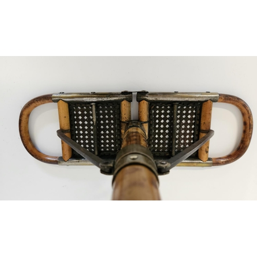 71 - French Patent Vintage Shooting Stick, with rattan folding seat, brass mounts marked 'BRI S.G.D.G.', ... 