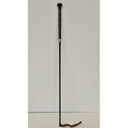 79 - Antique Riding Crop with Shagreen handle with silver Collar marked W H V Sterling Silver, turned Fru... 