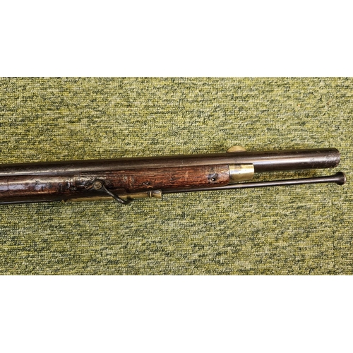 99 - An Early 19th flintlock musket rifle possible East Indian company, the action stamped, the walnut st... 