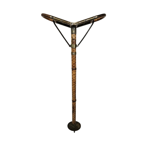 71 - French Patent Vintage Shooting Stick, with rattan folding seat, brass mounts marked 'BRI S.G.D.G.', ... 