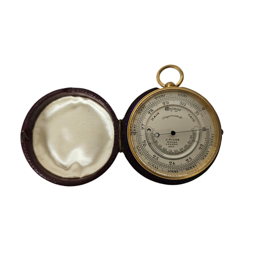 70 - High Quality Victorian English pocket Compensated barometer by J Hicks of London marked 9687 in Leat... 