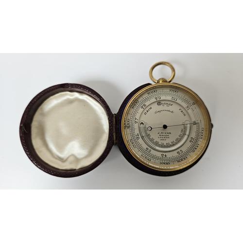 70 - High Quality Victorian English pocket Compensated barometer by J Hicks of London marked 9687 in Leat... 