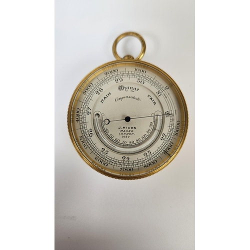 70 - High Quality Victorian English pocket Compensated barometer by J Hicks of London marked 9687 in Leat... 