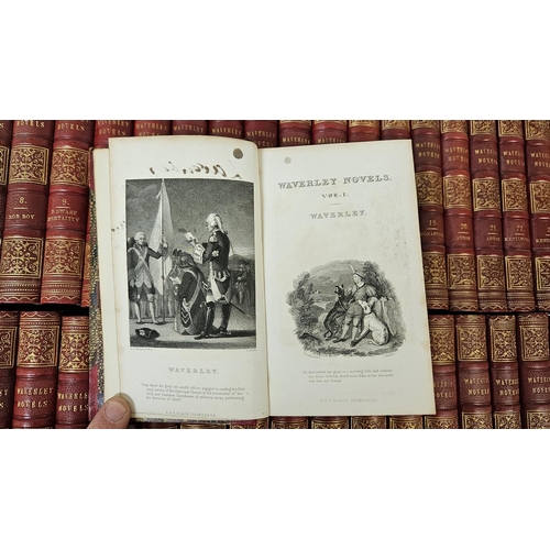 110 - Waverley Novels by Sir Walter Scott Published by Adam & Black Edinburgh 1857, Red Leather bound with... 