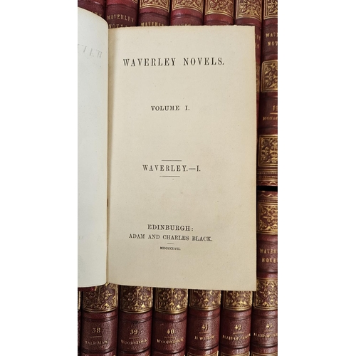 110 - Waverley Novels by Sir Walter Scott Published by Adam & Black Edinburgh 1857, Red Leather bound with... 