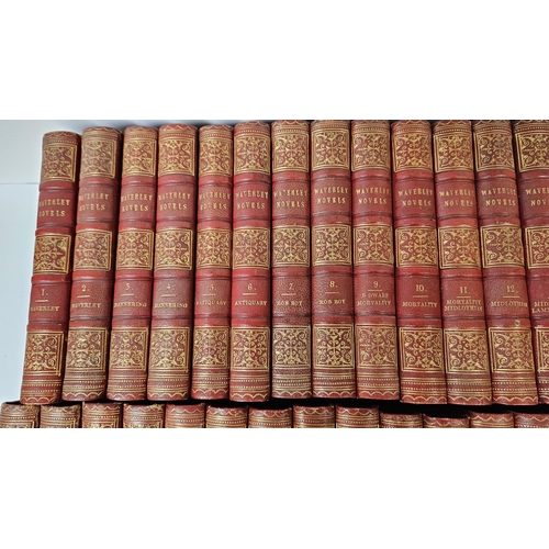 110 - Waverley Novels by Sir Walter Scott Published by Adam & Black Edinburgh 1857, Red Leather bound with... 