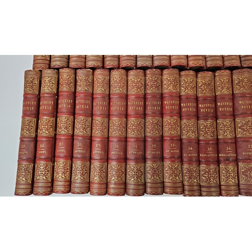 110 - Waverley Novels by Sir Walter Scott Published by Adam & Black Edinburgh 1857, Red Leather bound with... 