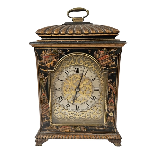 101 - Asprey of London Chinoiserie cased Bracket clock with Silvered dial and brass scroll Roman numeral d... 