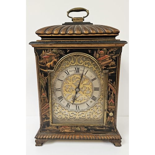 101 - Asprey of London Chinoiserie cased Bracket clock with Silvered dial and brass scroll Roman numeral d... 