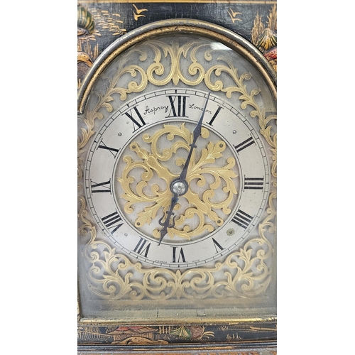 101 - Asprey of London Chinoiserie cased Bracket clock with Silvered dial and brass scroll Roman numeral d... 