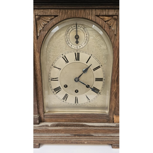 104A - Gustav Becker Late 19th Oak Cased Bracket clock with Silvered Roman numeral dial and glazed door. 42... 