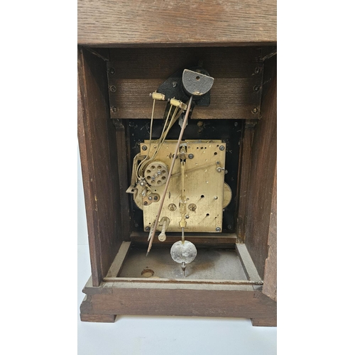 104A - Gustav Becker Late 19th Oak Cased Bracket clock with Silvered Roman numeral dial and glazed door. 42... 