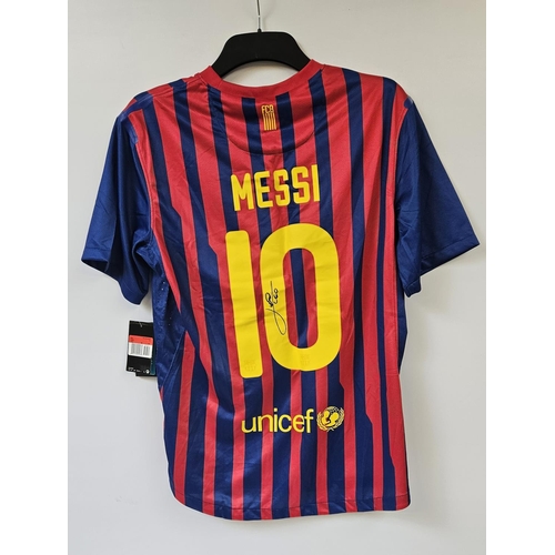 151 - LIONEL MESSI 2011/12 SIGNED #10 BARCELONA JERSEY The striped red and blue Barcelona jersey was signe... 