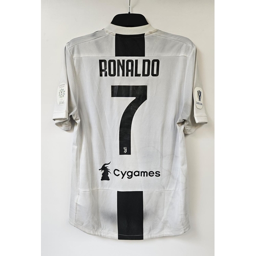 158 - CRISTIANO RONALDO 2019 SUPERCOPPA MATCH WORN #7 JUVENTUS UNWASHED JERSEY
An Adidas brand jersey worn... 