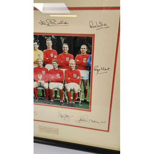 171 - Framed England World Cup Winners 1966 signed to include Nobby Stiles, George Cohen, Roger Hunt, Geof... 