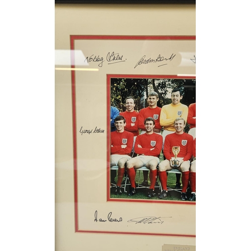 171 - Framed England World Cup Winners 1966 signed to include Nobby Stiles, George Cohen, Roger Hunt, Geof... 