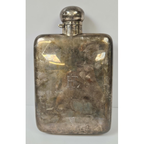 181 - Very Large Silver Spirit flask with screw top, engraved initials E I L, Sheffield 1922 by James Dixo... 