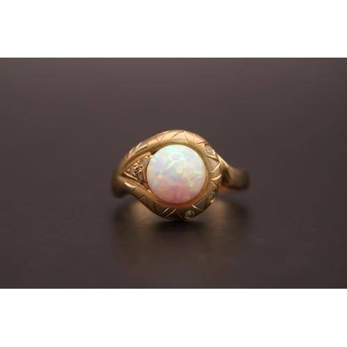 Elmali 14K Gold Snake design ring set with Spherical Opal 8mm. Size O