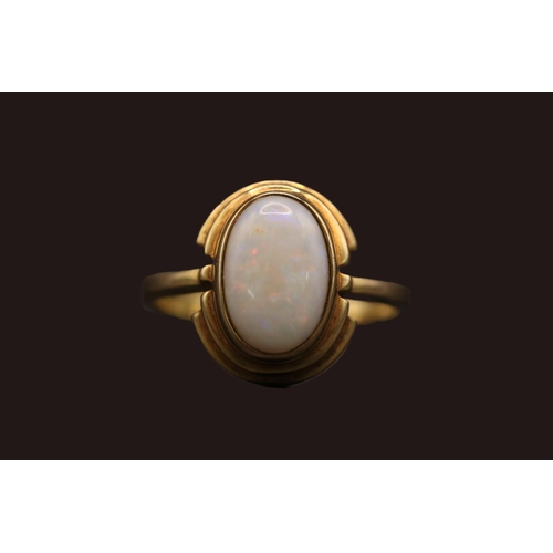 190 - Ladies 9ct Gold Oval Opal set ring. Rub over set Opal 11mm x 8mm. Size O. 3.8g total weight