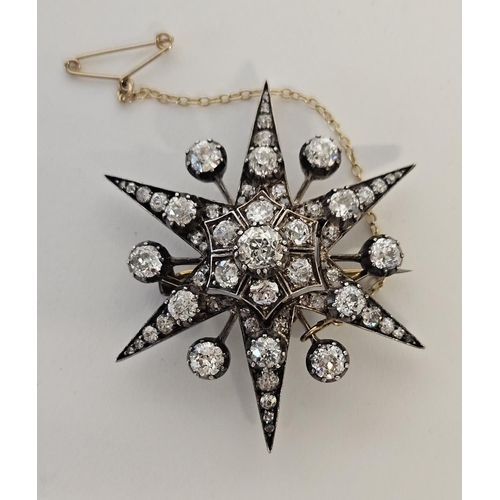 209 - Fine Antique Diamond Celestial Starburst Brooch/Pendant set with Victorian Old mine cut Diamonds in ... 